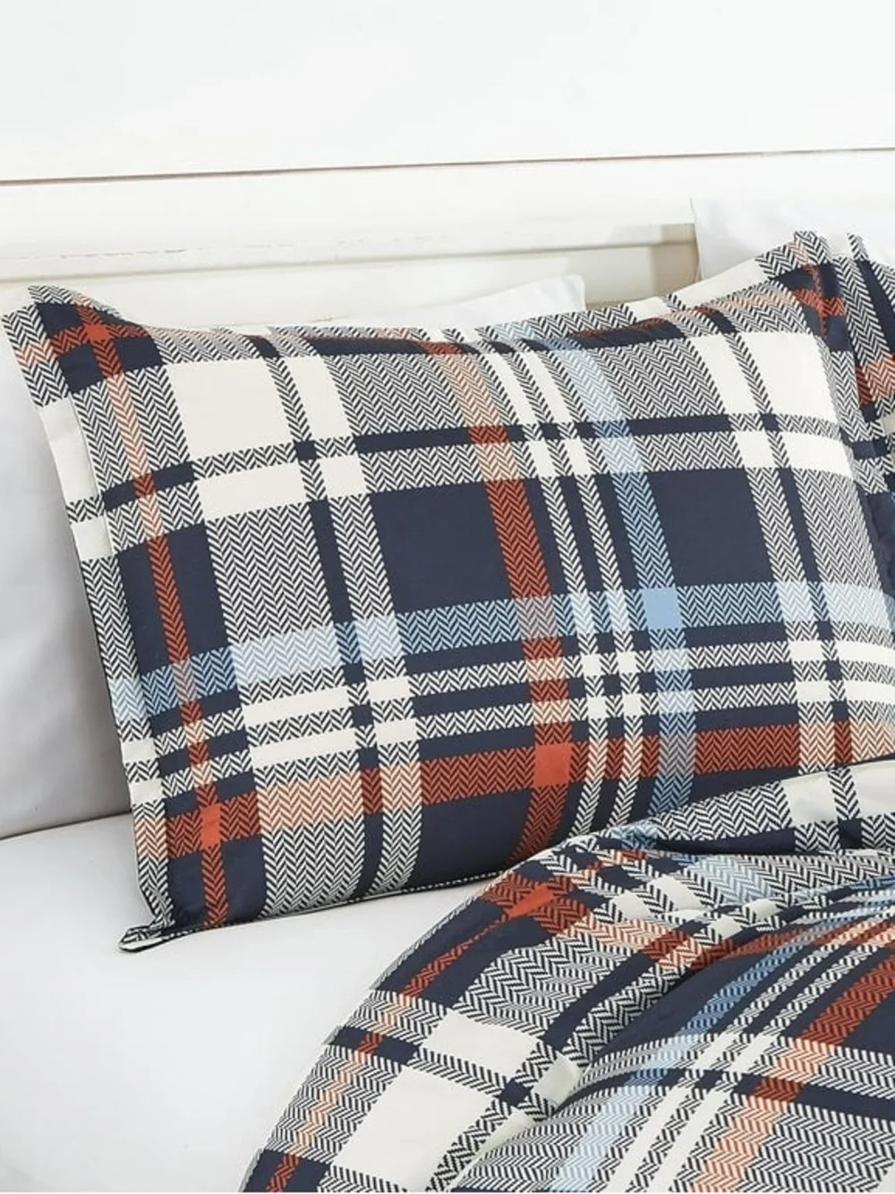 Plaid Twin 2 piece Comforter Set - Navy and Rust